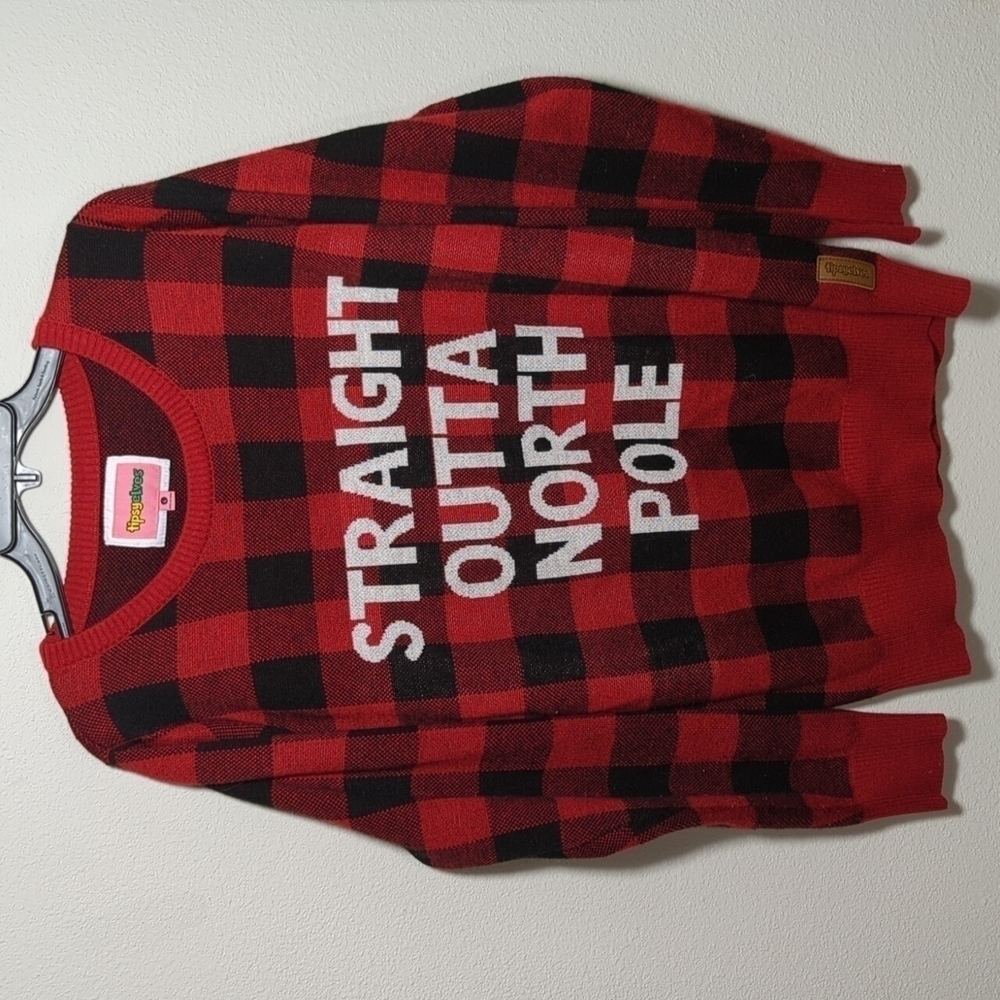 Tipsy Elves Christmas Sweater Women's Large Buffalo Plaid Sweater HANG WINTER